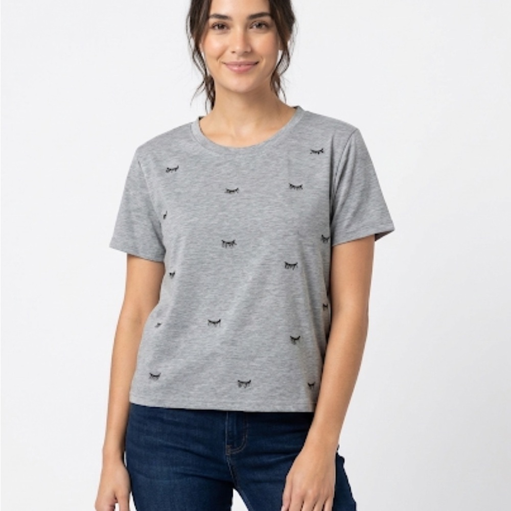 Current Air embroidered tee eyelash motif relaxed fit gray medium